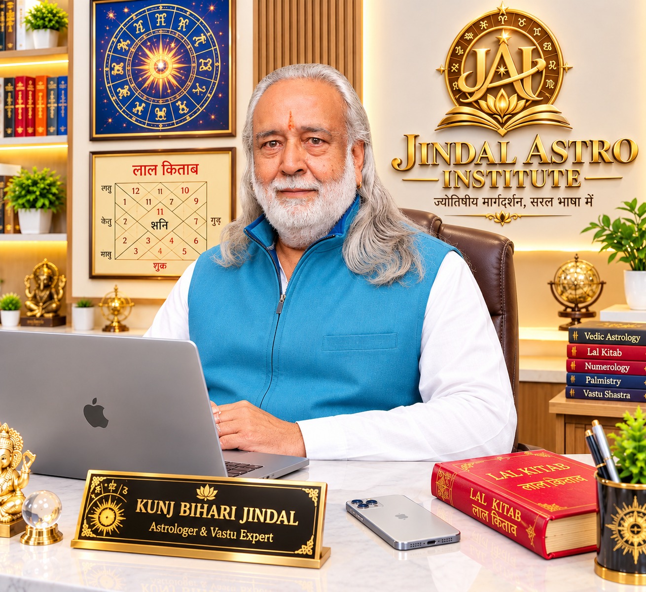 Kunj Bihari Jindal in his astrology consultation office